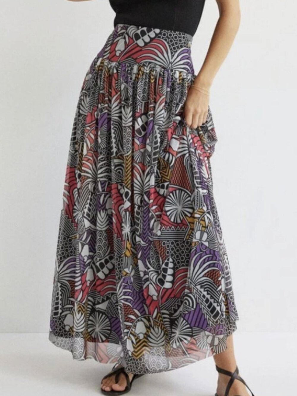 Anthropologie Farm Rio Maxi Skirt Nouveau Color Size M NWT